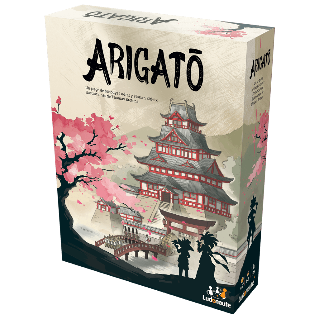 Arigato, juego de mesa de estrategia ambientado en el Japón feudal con artesanos, gestión de recursos y creación de ofrendas para el shogun.