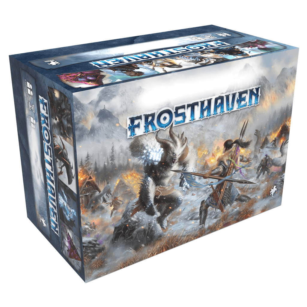 Frosthaven juego de mesa de aventuras, exploración de mazmorras y combate táctico cooperativo.