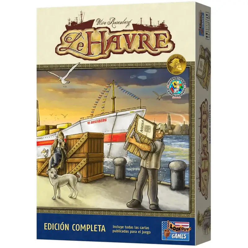 Le Havre juego de mesa de estrategia económica y gestión de recursos, ambientado en un puerto comercial donde los jugadores construyen edificios, producen mercancías y desarrollan su economía.